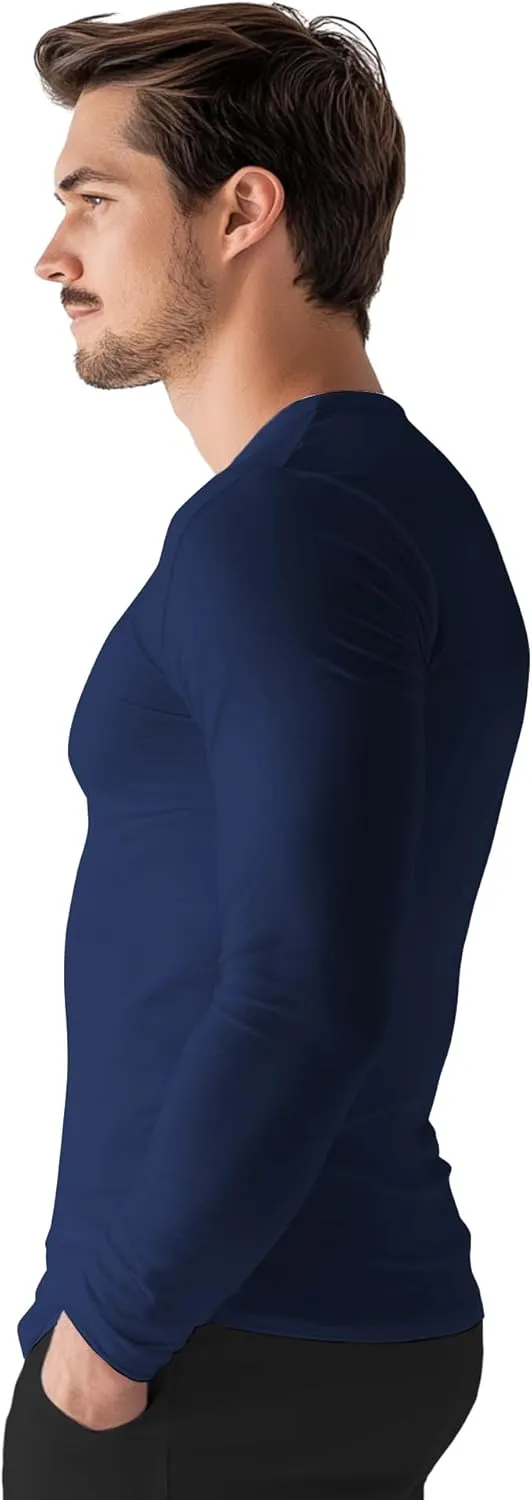 Men's Sport Undershirt, Athletic Thermal Base Layer, Crewneck Long Sleeve Top Slim Fitted Workout Tshirt