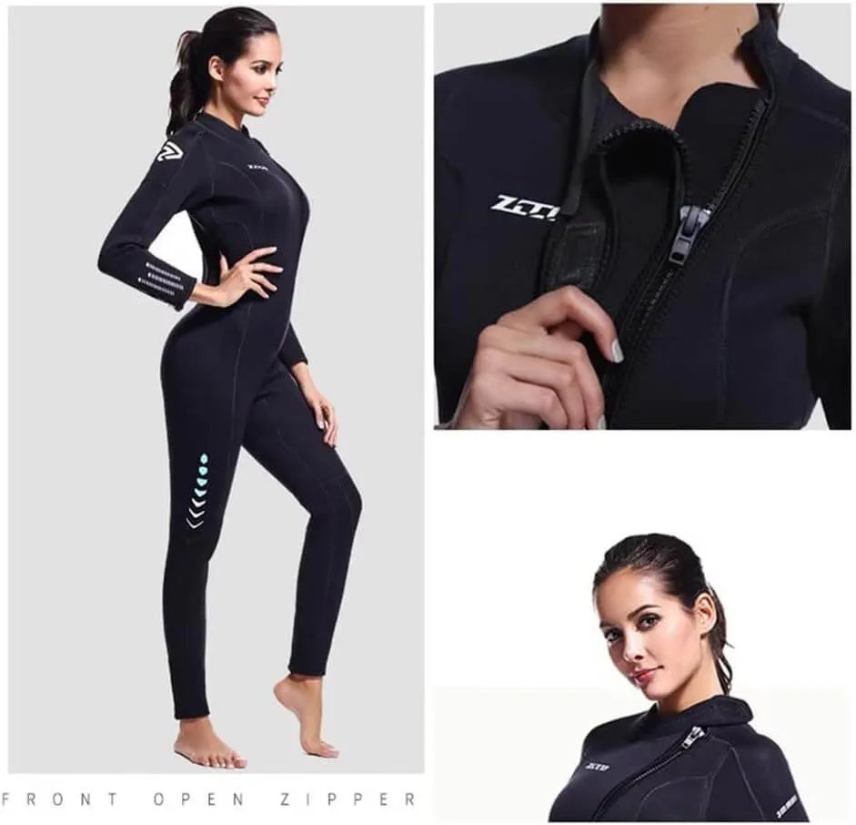 Mens Womens 3mm Wetsuit, Full Body Diving Suit Front Zip Wetsuit