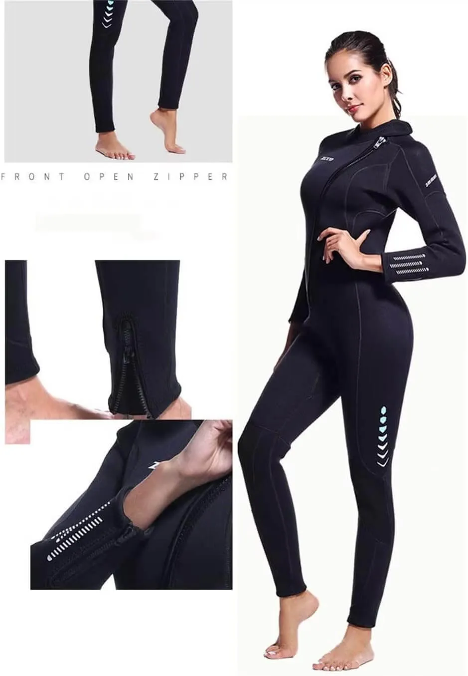 Mens Womens 3mm Wetsuit, Full Body Diving Suit Front Zip Wetsuit