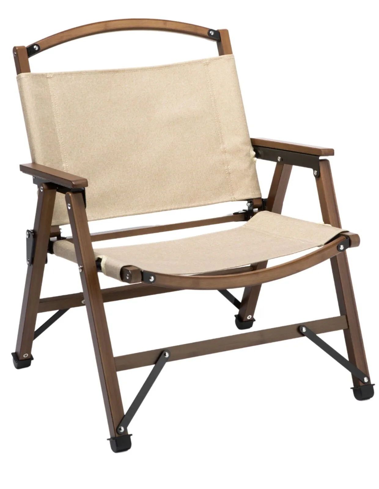NNEDSZ 4x Bamboo Foldable Outdoor Camping Chair Wooden Travel Picnic Park Folding - Khaki/Beige
