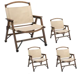 NNEDSZ 4x Bamboo Foldable Outdoor Camping Chair Wooden Travel Picnic Park Folding - Khaki/Beige
