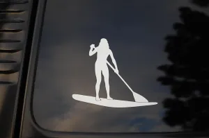 Paddle Board Sticker Vinyl Die Cut Decal Sup Girl Women Car Truck Window V14 (5" x 4.5", White)
