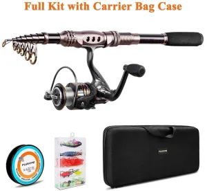 PLUSINNO Fishing Rod and Reel Combos Carbon Fiber Telescopic Fishing Pole with Reel Combo Sea Saltwater Freshwater Kit Fishing Rod Kit
