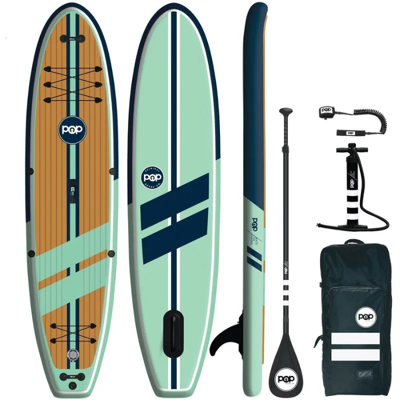 POP Board Co 11' Yacht Hopper Paddle Board Inflatable SUP - Teak/Blue/Mint