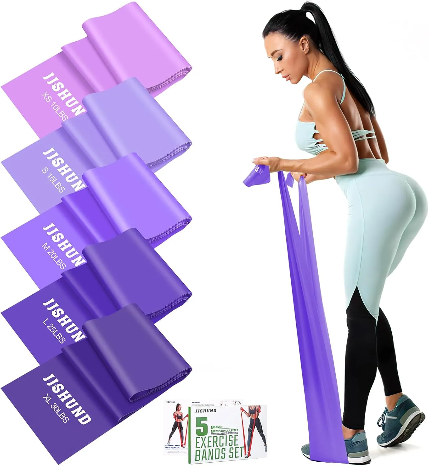 Resistance Bands Set, 5 Pcs Exercise Bands Elastic Stretch Bands for Yoga Pilates Fitness Stretching Strength Training, Workout Bands for Home Gym