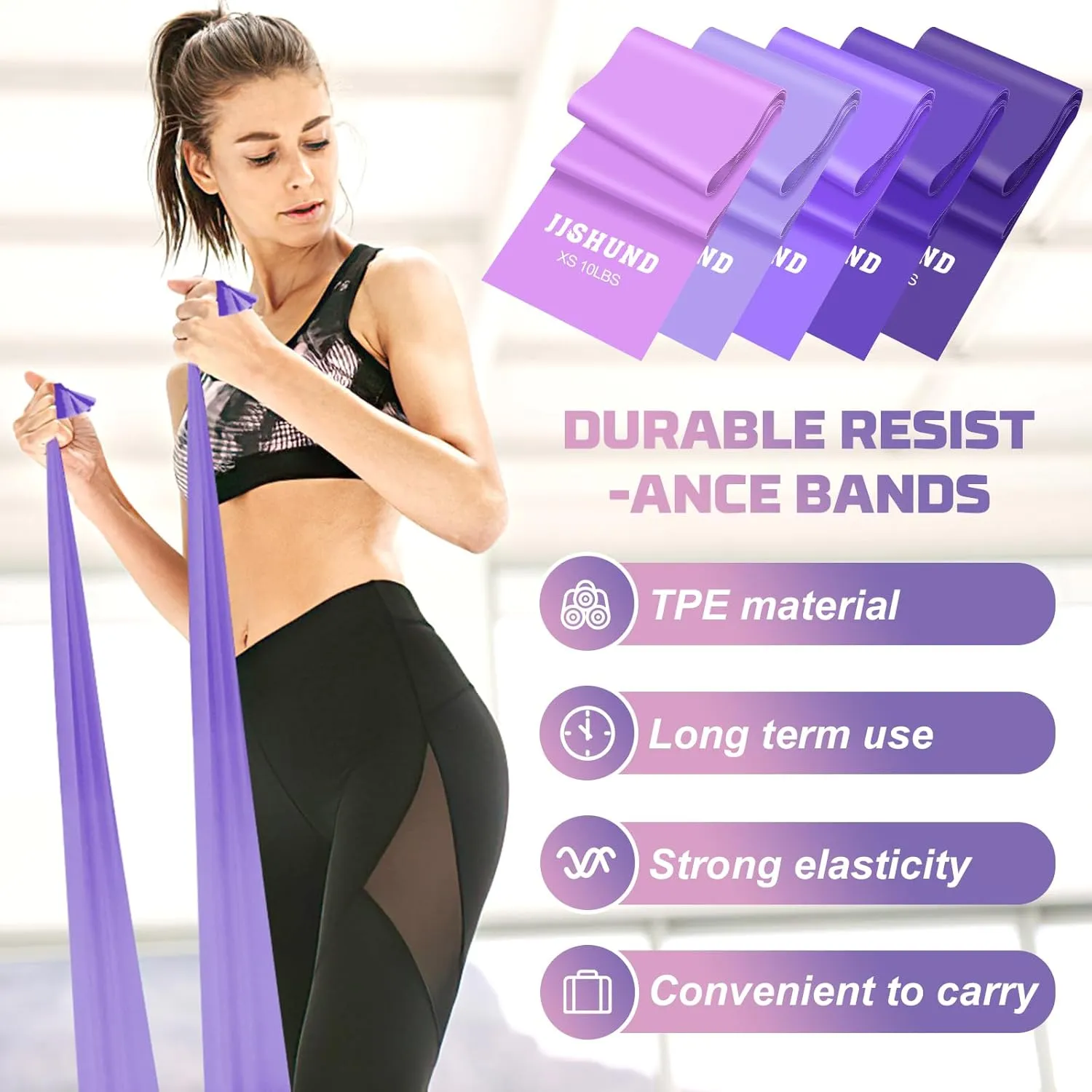 Resistance Bands Set, 5 Pcs Exercise Bands Elastic Stretch Bands for Yoga Pilates Fitness Stretching Strength Training, Workout Bands for Home Gym
