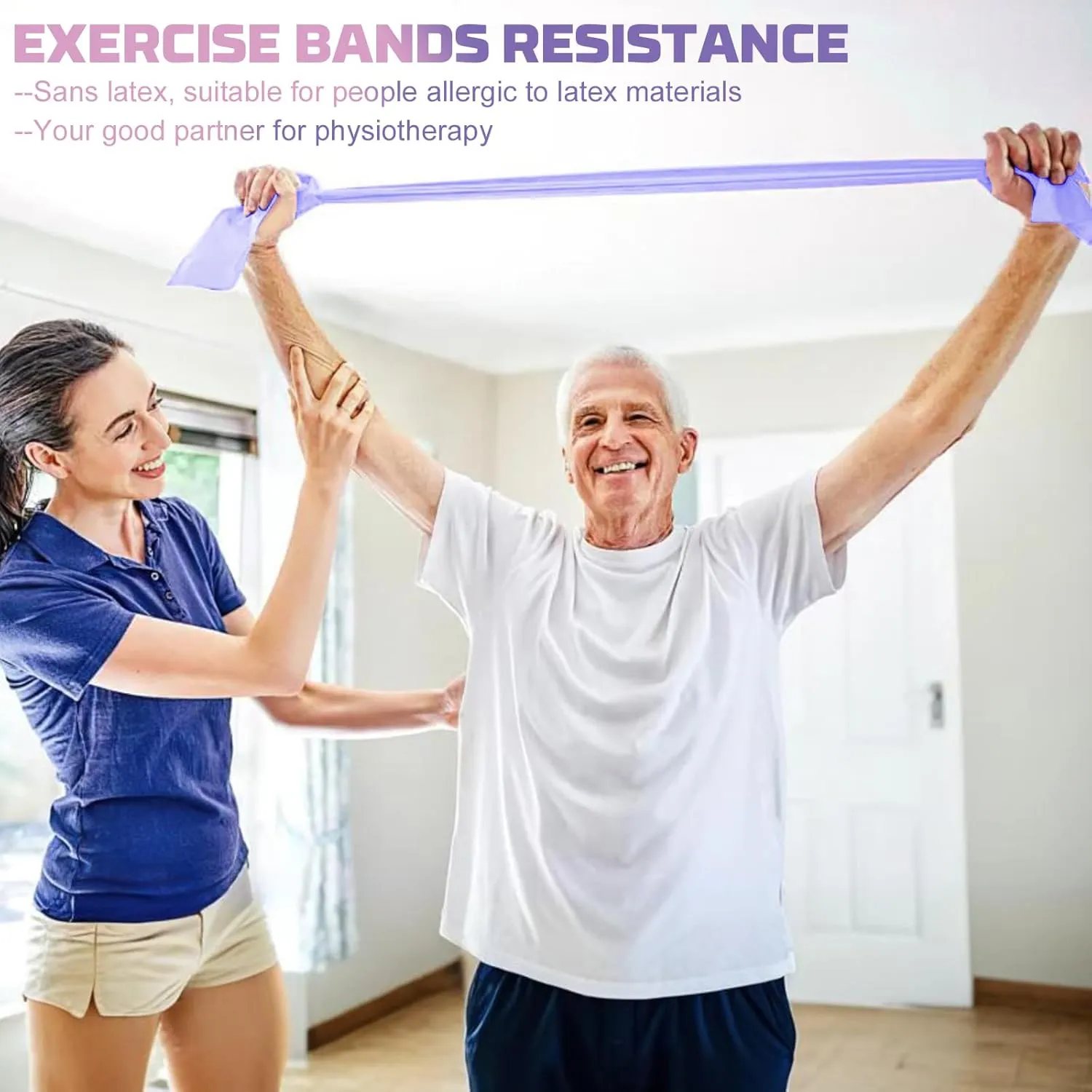 Resistance Bands Set, 5 Pcs Exercise Bands Elastic Stretch Bands for Yoga Pilates Fitness Stretching Strength Training, Workout Bands for Home Gym