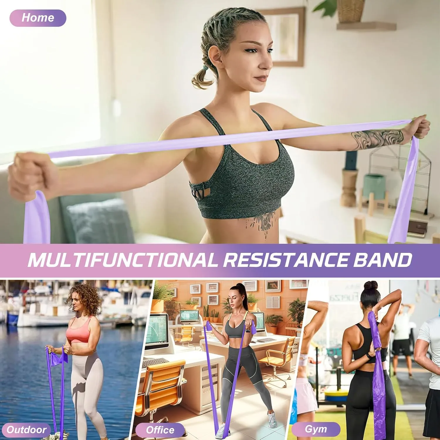 Resistance Bands Set, 5 Pcs Exercise Bands Elastic Stretch Bands for Yoga Pilates Fitness Stretching Strength Training, Workout Bands for Home Gym