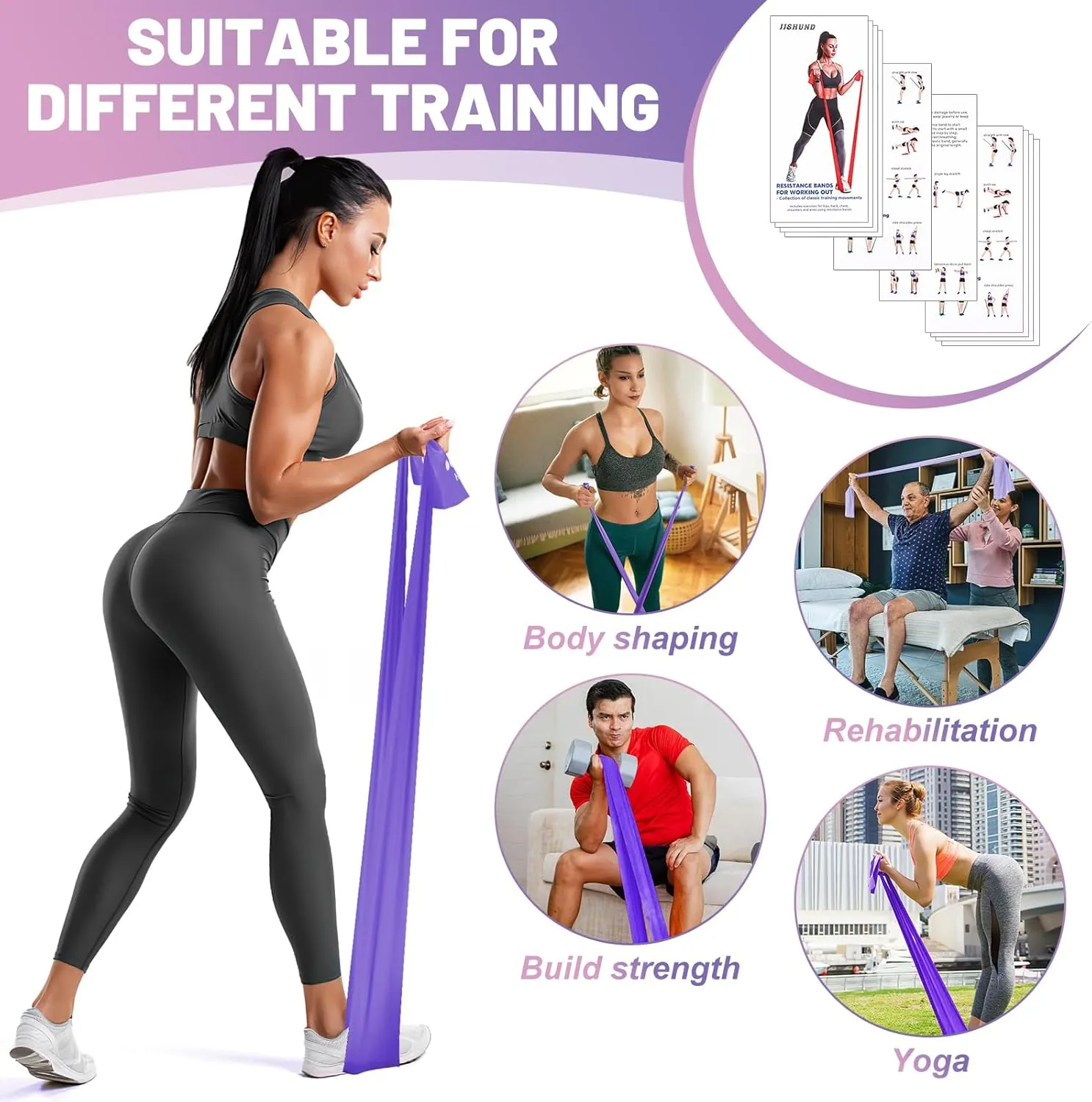 Resistance Bands Set, 5 Pcs Exercise Bands Elastic Stretch Bands for Yoga Pilates Fitness Stretching Strength Training, Workout Bands for Home Gym