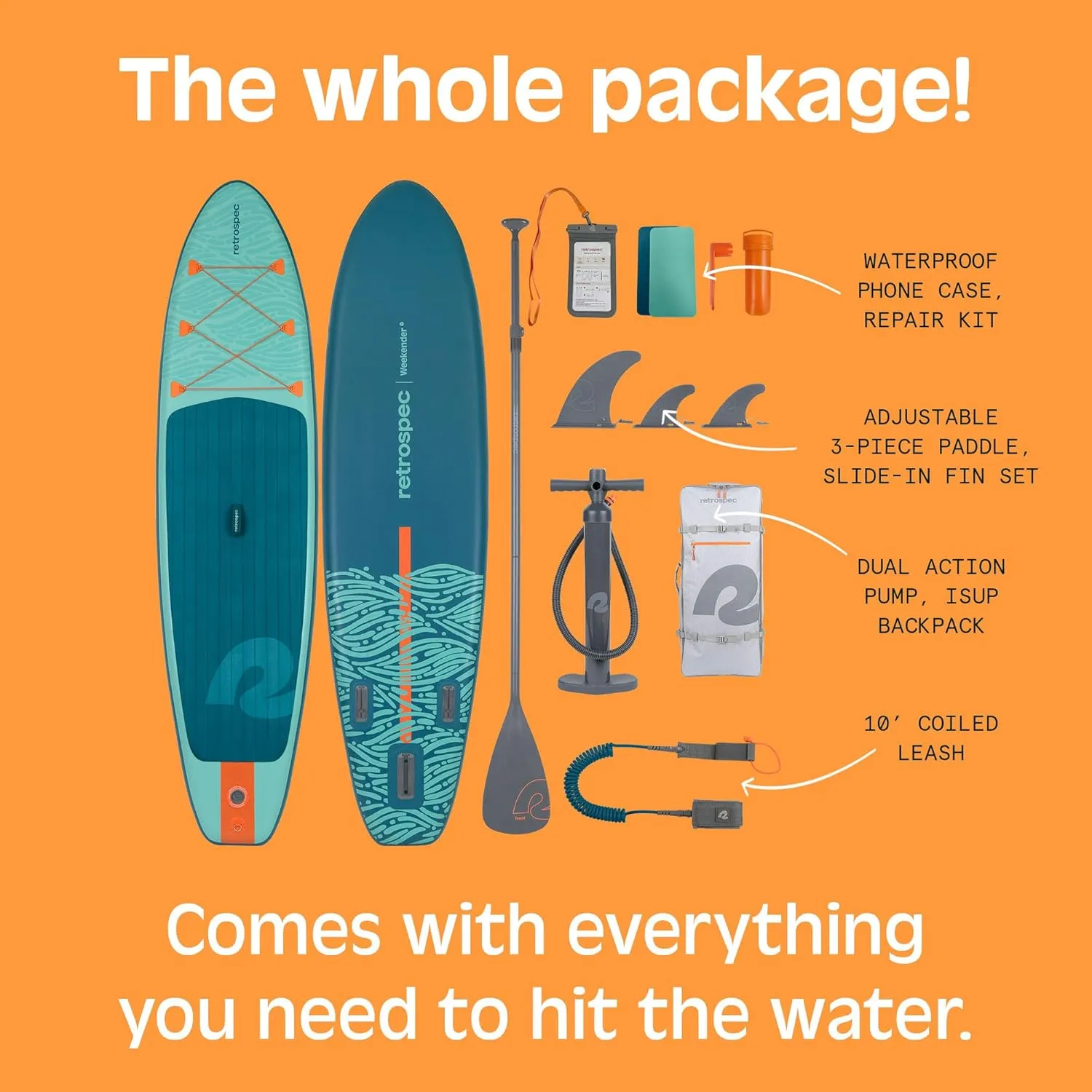 Retrospec Weekender Inflatable Stand Up Paddle Board Includes Paddle, Pump, and Accessories 106 Lightweight iSUP, Puncture Resistant Inflatable Paddle Board for Adults