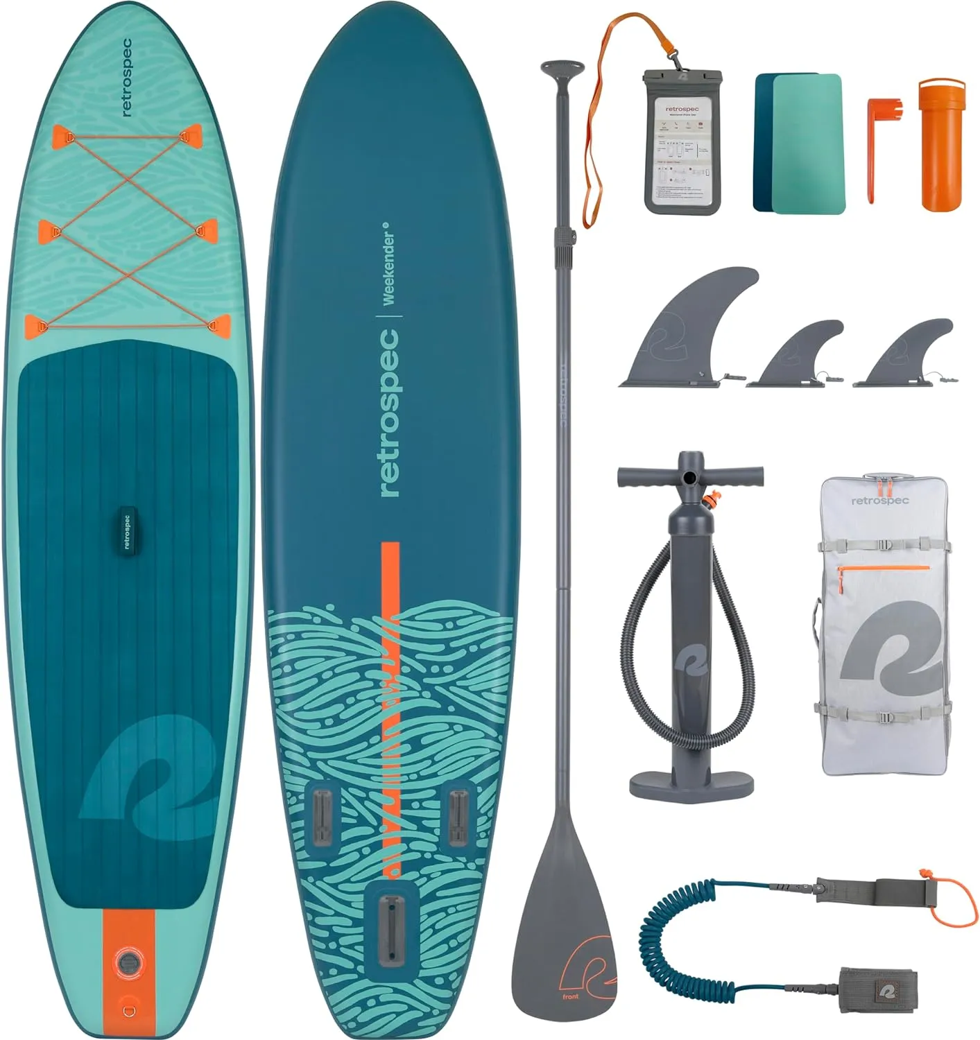 Retrospec Weekender Inflatable Stand Up Paddle Board Includes Paddle, Pump, and Accessories 106 Lightweight iSUP, Puncture Resistant Inflatable Paddle Board for Adults