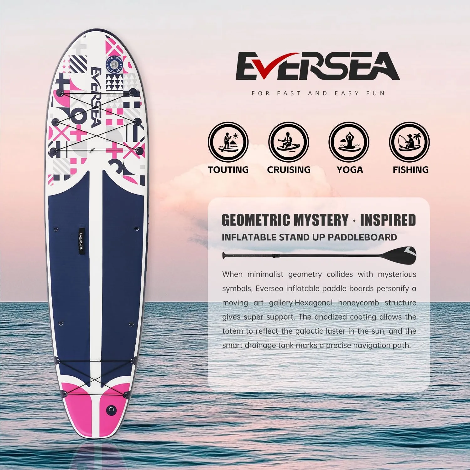 Stand-Up Paddle Boards, 10 ft Inflatable Paddle Board with SUP Accessories, Non-Slip Comfort EVA Deck, Dual PVC Layer, Memphis Style Basic All-Around Stable Wide Paddleboard for Youth & Adults