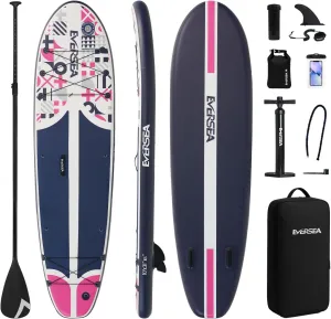 Stand-Up Paddle Boards, 10 ft Inflatable Paddle Board with SUP Accessories, Non-Slip Comfort EVA Deck, Dual PVC Layer, Memphis Style Basic All-Around Stable Wide Paddleboard for Youth & Adults