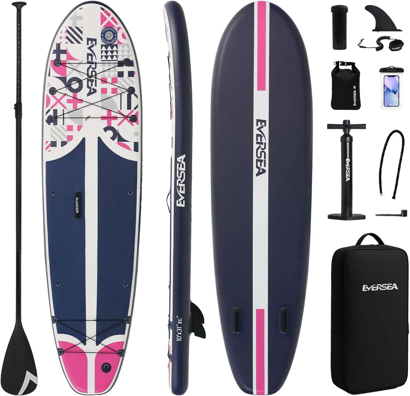 Stand-Up Paddle Boards, 10 ft Inflatable Paddle Board with SUP Accessories, Non-Slip Comfort EVA Deck, Dual PVC Layer, Memphis Style Basic All-Around Stable Wide Paddleboard for Youth & Adults