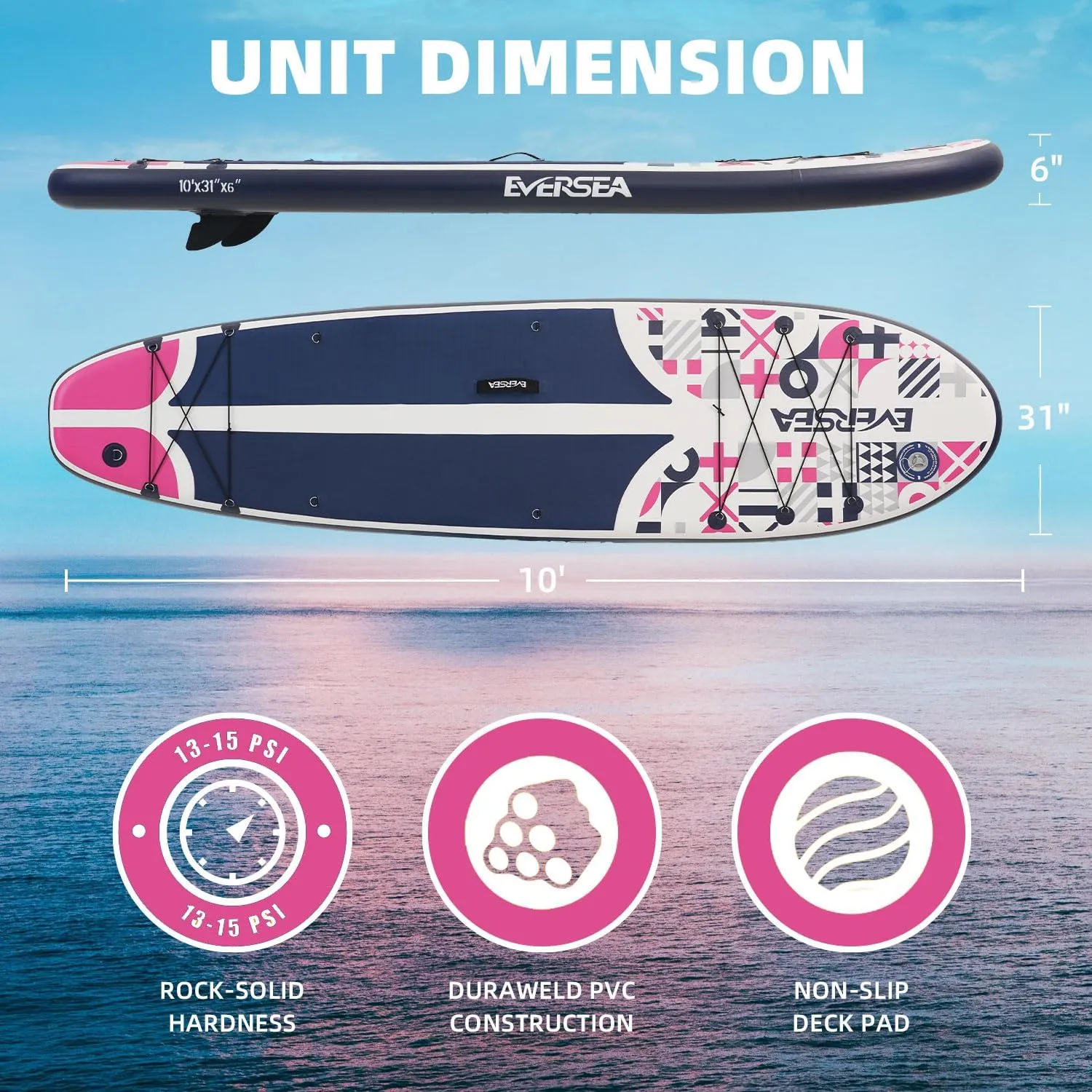 Stand-Up Paddle Boards, 10 ft Inflatable Paddle Board with SUP Accessories, Non-Slip Comfort EVA Deck, Dual PVC Layer, Memphis Style Basic All-Around Stable Wide Paddleboard for Youth & Adults