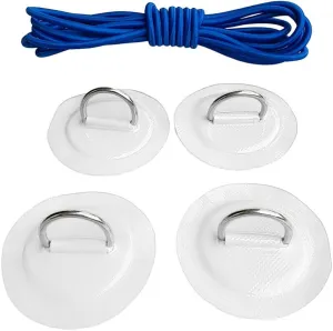 Stand up Paddleboard SUP Bungee Deck Rigging Kit - 4Pcs D Ring Patch & Blue Elastic Shock Cord, Inflatable Boat Deck Attachment Kit Kayak Accessories White