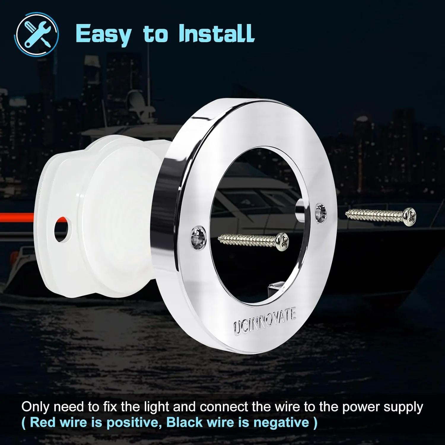 UCINNOVATE 8Pcs 3.15Round LED Marine Light with sliver housing, Navigation Boat Lights, LEDs Boat Interior Light, Deck Courtesy Lighting IP65 Waterproof, LED Marine Stern Lights, 12-24V (White)