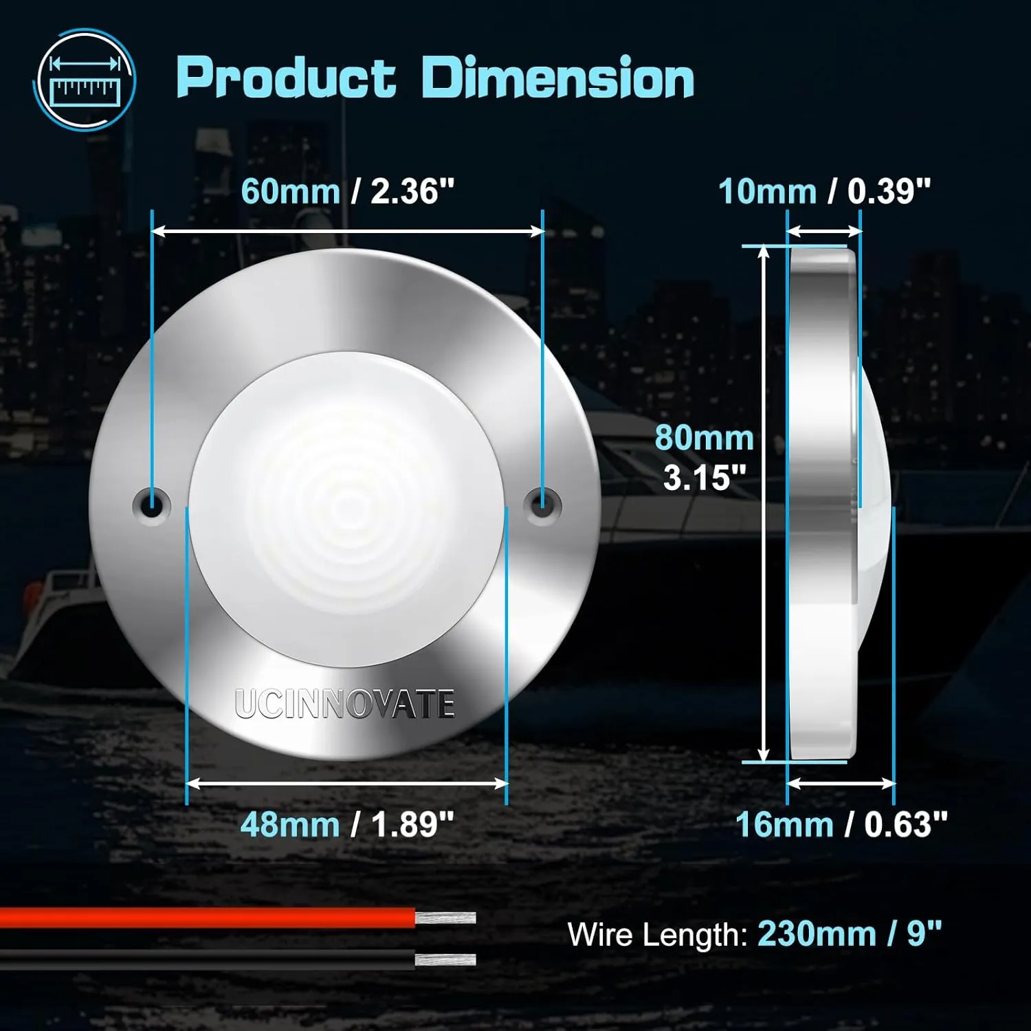 UCINNOVATE 8Pcs 3.15Round LED Marine Light with sliver housing, Navigation Boat Lights, LEDs Boat Interior Light, Deck Courtesy Lighting IP65 Waterproof, LED Marine Stern Lights, 12-24V (White)