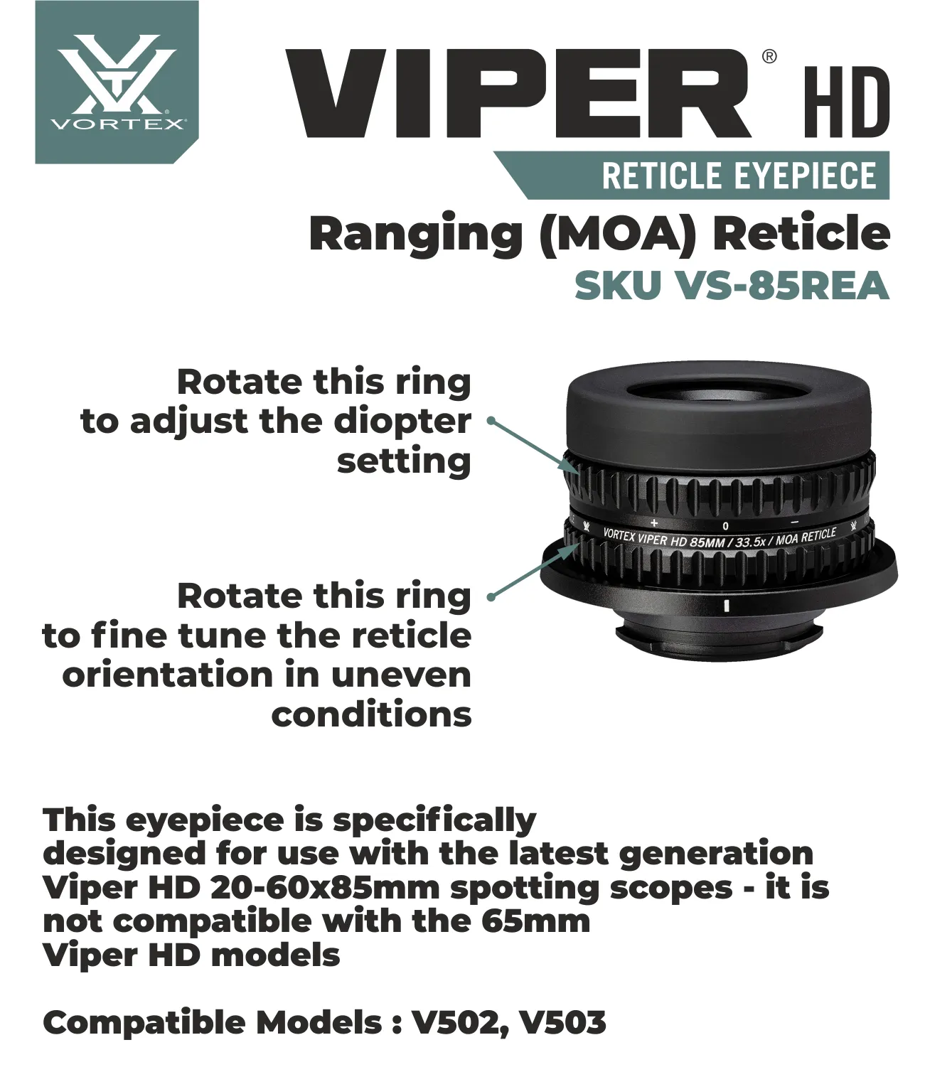 Vortex Optics Viper HD 85mm Spotting Scope Reticle Eyepiece Ranging (MOA) Reticle (VS-85REA)