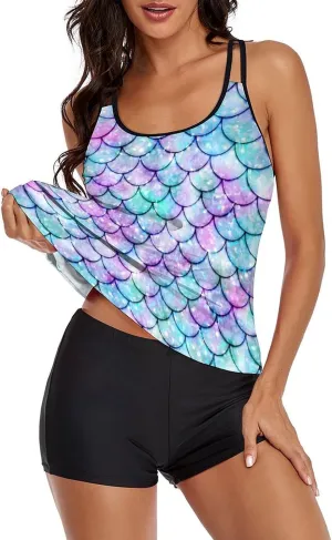Womens Tankini Swimsuits for Women Two Piece Tummy Control Bathing Suits Swim Tank Top with Boyshorts