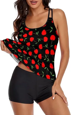 Womens Tankini Swimsuits for Women Two Piece Tummy Control Bathing Suits Swim Tank Top with Boyshorts