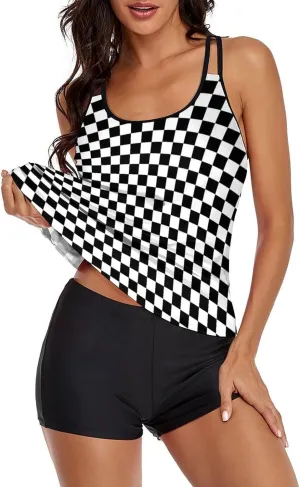Womens Tankini Swimsuits for Women Two Piece Tummy Control Bathing Suits Swim Tank Top with Boyshorts