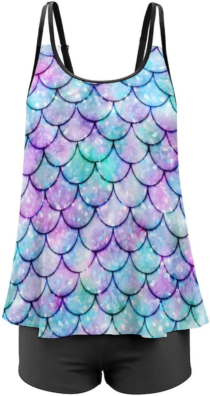 Womens Tankini Swimsuits for Women Two Piece Tummy Control Bathing Suits Swim Tank Top with Boyshorts