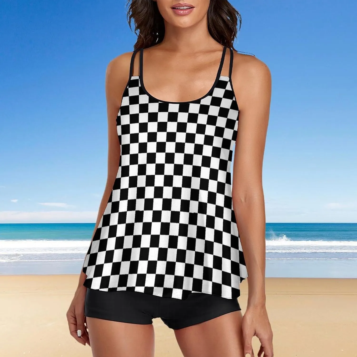 Womens Tankini Swimsuits for Women Two Piece Tummy Control Bathing Suits Swim Tank Top with Boyshorts